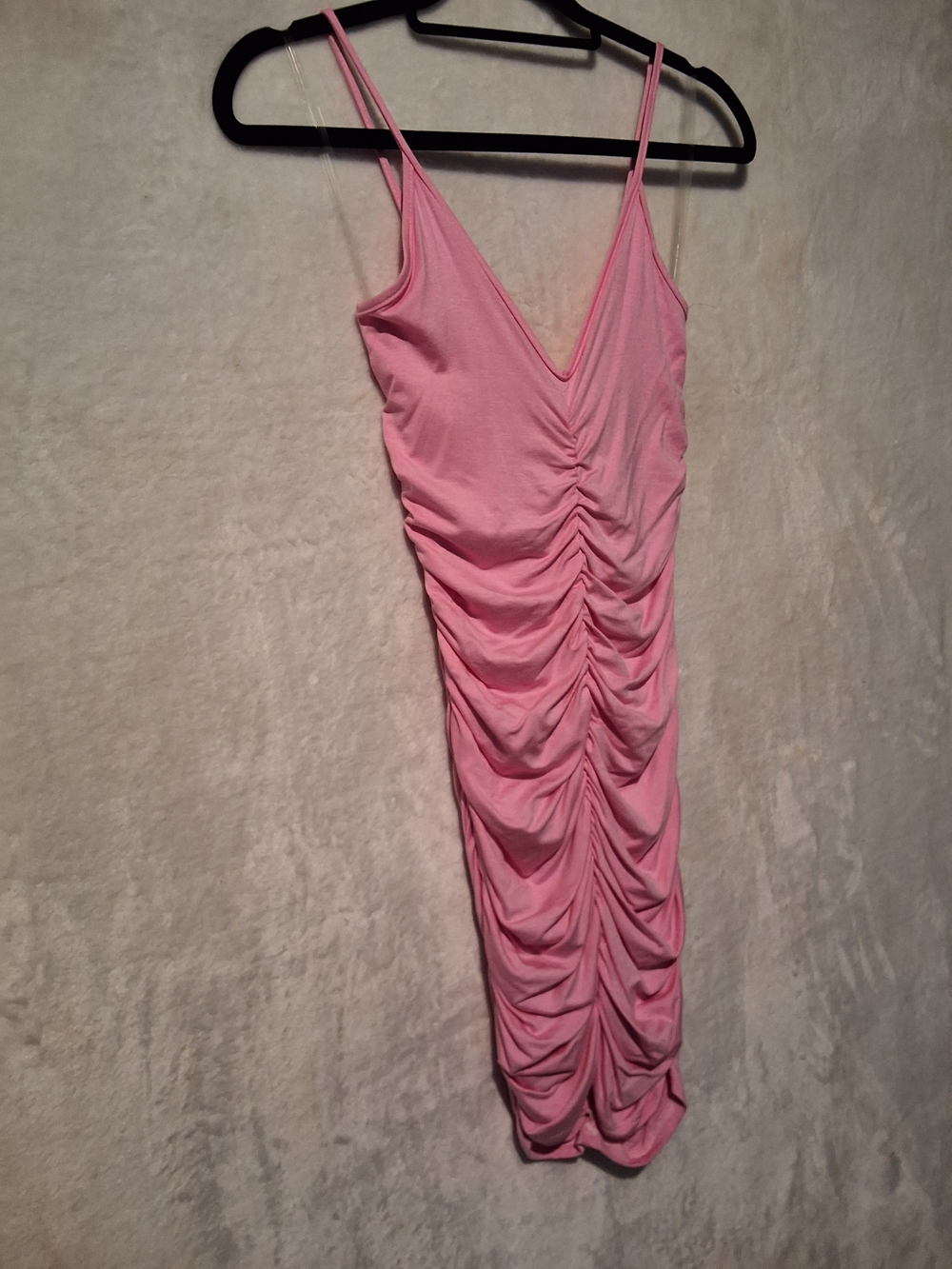 Pink Ruched V-Neck Spaghetti Strap Dress - Picture 4 of 9